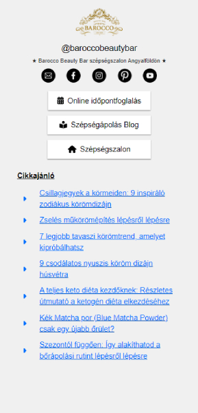 Barocco Beauty Bar szépségszalon social media landing oldal