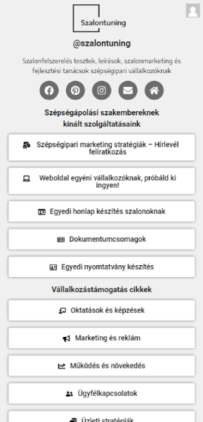 Szalontuning social media landing oldal