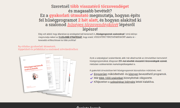 Szalontuning Loyalty Programs for Salons book landing page