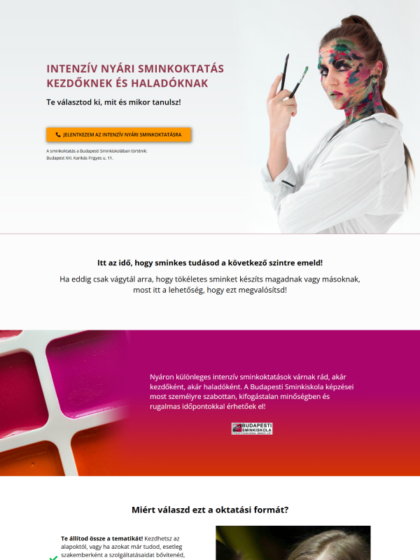 Budapesti Sminkiskola Intenzív nyári sminkoktatás Landing oldal